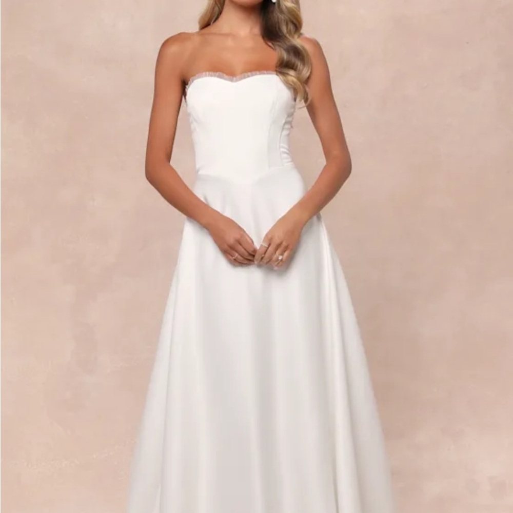 Lulu's White Strapless A-line Bridal Dress